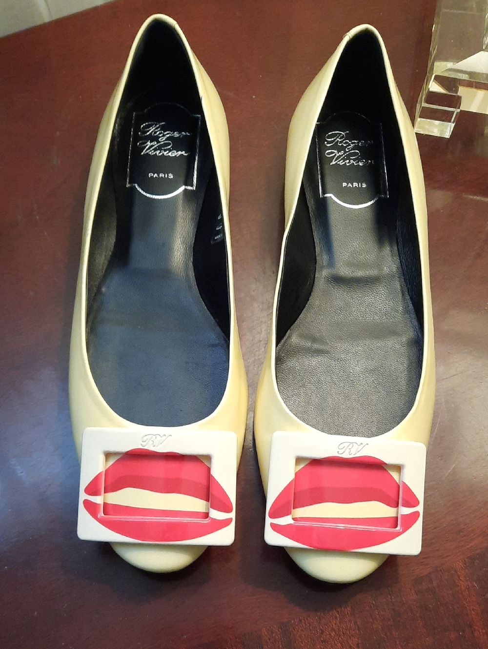 Roger Vivier Butter Yellow Ballet Flats with Red Lip Buckle